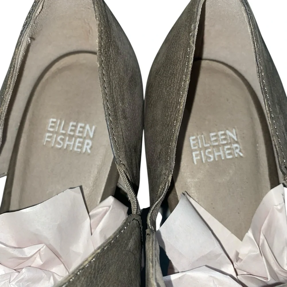 Eileen Fisher Milton Tumbled Nubuck Leather Size 8.5 Peep Toe Heel Graphite